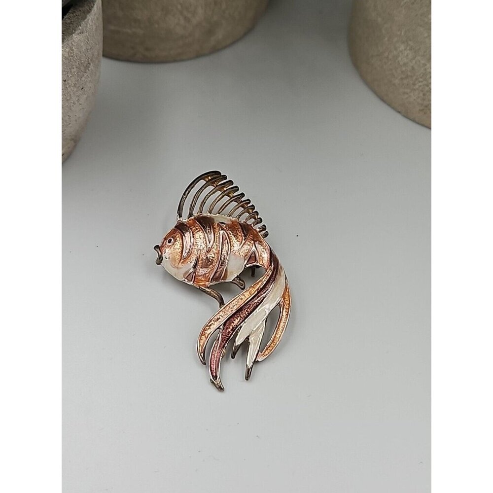 Brooch Fish Enamel Fashion‎ Jewelry Coral Brass Goldtone
